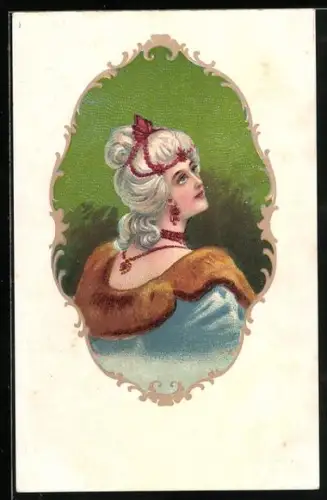 AK Elegante Dame mit Kopfschmuck, Jugendstil