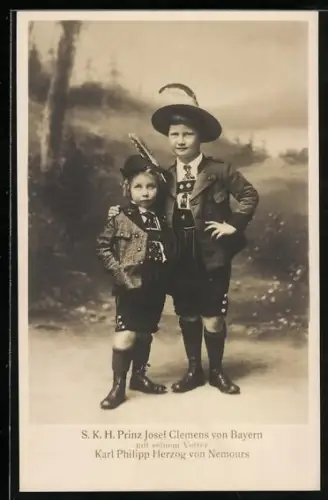 AK S.K.H. Prinz Josef Clemens von Bayern und Karl Philipp Herzog von Nemours im Kindesalter