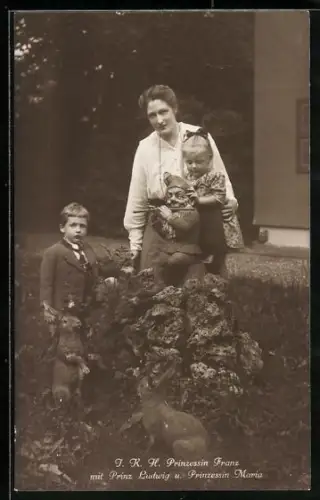 AK I. K. H. Prinzessin Franz von Bayern mit Prinz Ludwig und Prinzessin Maria