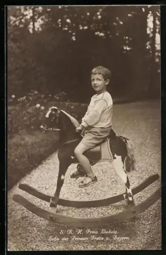 AK Prinz Ludwig von Bayern auf Schaukelpferd
