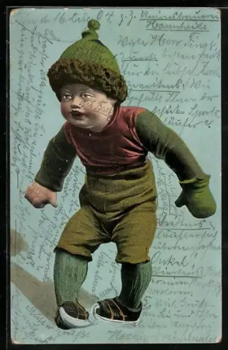 AK Puppe mit Pudelmütze und Fäustling