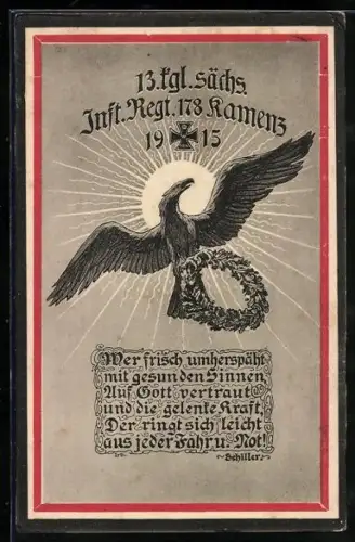 AK Kamenz, 13. kgl. sächs. Inft. Regt. 178 1915, Adler mit Siegeskranz