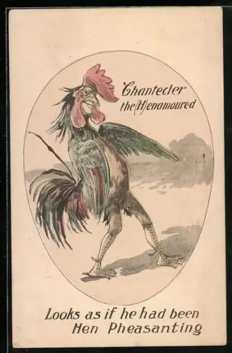 AK Verliebter Hahn mit menschlichen Gesichtszügen