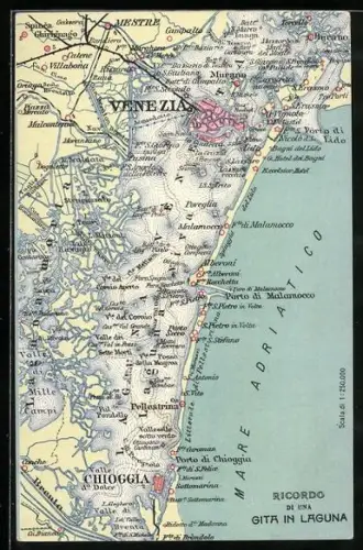 AK Venezia, Landkarte der Region um die Lagunenstadt