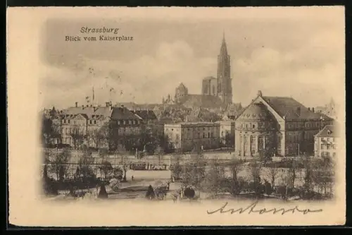 AK Strassburg, Blick vom Kaiserplatz mit Kirche und Strassenbahn