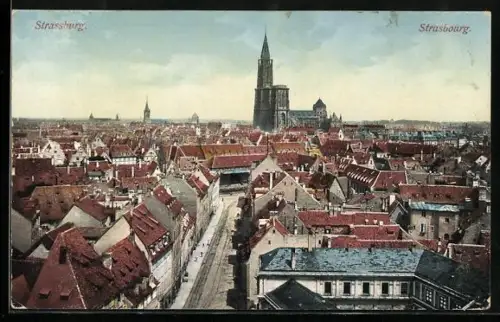 AK Strassburg, Teilansicht und Kirche mit Strassenpartie