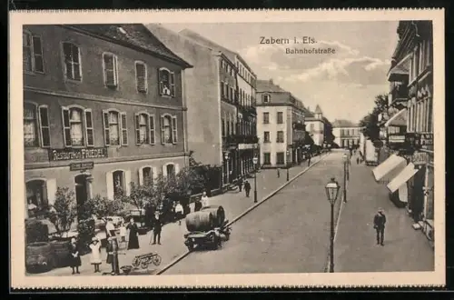 AK Zabern i. Els., Bahnhofstrasse mit Restaurant Friedel