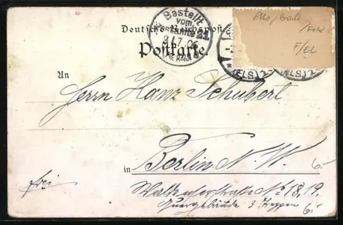 Lithographie Strassburg, Rheinbrücke, Wappen