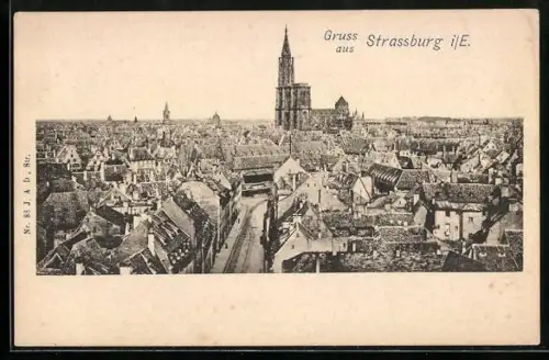 AK Strassburg i. E., Strassenpartie mit Kirche