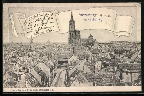 AK Strassburg, Strassenpartie mit Kirche