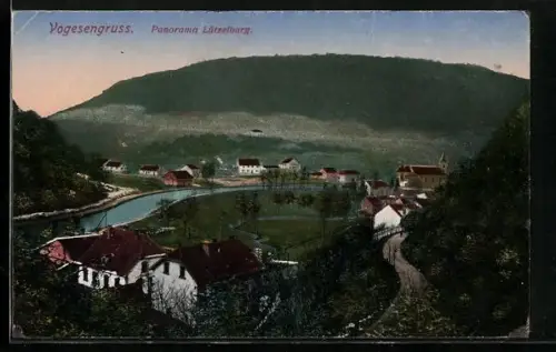 AK Lützelburg /Vogesen, Panorama mit Kirche