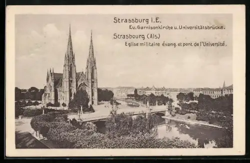 AK Strasbourg /Als., Eglise militaire évang. et pont de l`Université