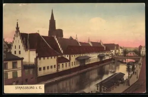 AK Strassburg i. E., Panorama mit Kirche