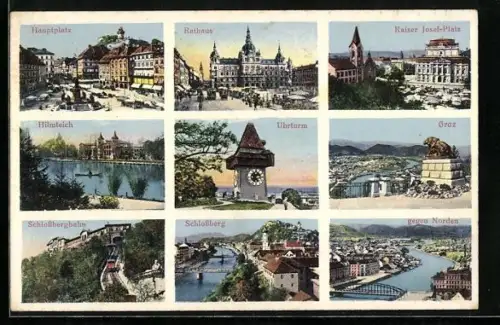 AK Graz, Uhrturm, Hilmteich, Totalansicht gegen Norden