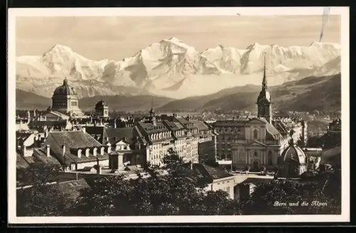 AK Bern, Totalansicht mit Alpen aus der Vogelschau