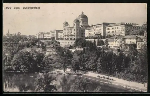 AK Bern, Bundespalast mit Umgebung aus der Vogelschau