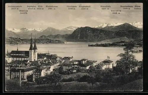 AK Luzern, Teilansicht mit Alpen