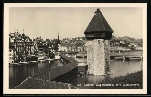 AK Luzern, Kapellbrücke mit Wasserturm