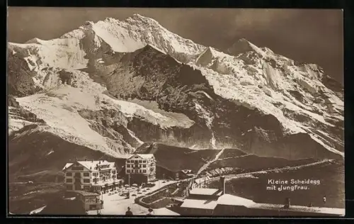 AK Kleine Scheidegg, Ortsansicht mit Jungfrau aus der Vogelschau