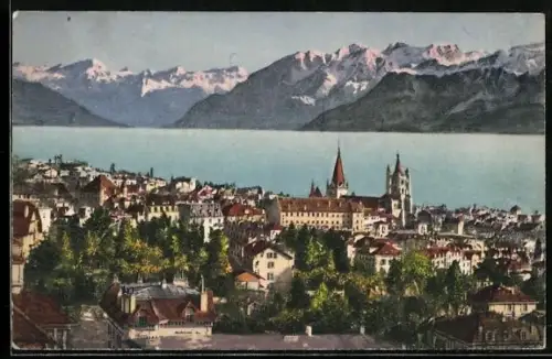 AK Lausanne, Vue generale et les Alpes