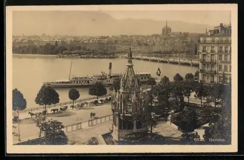AK Genève, Teilansicht mit Dampfer und Turmgebäude