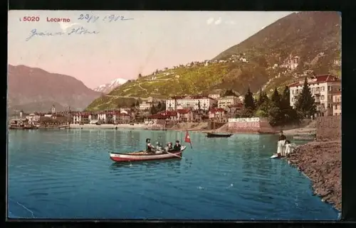 AK Locarno, Ortspanorama mit Bootspartie