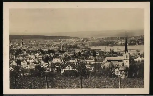 AK Kreuzlingen, Totalansicht mit Kirche aus der Vogelschau