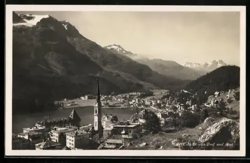 AK St. Moritz, Blick auf Ortsteile Dorf und Bad