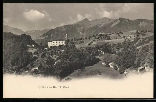 AK Dorf Pfäfers, Kirche mit Umgebung aus der Vogelschau