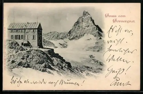 AK Gornergrat, Gebäude und Bergspitze