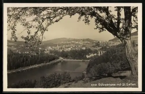 AK St. Gallen, Gübsensee und Ort, mit Viadukt