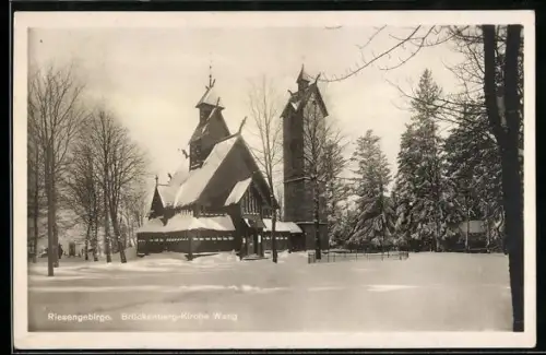 AK Brückenberg /Riesengebirge, Kirche Wang im Schnee