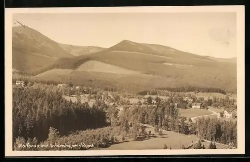 AK Wolfshau i. Rsgeb., Panorama mit Schneekoppe