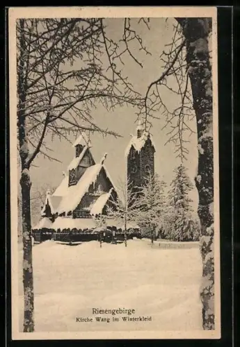 AK Wang /Riesengebirge, Kirche im Winterkleid