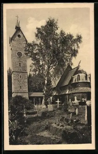 AK Wang /Riesengebirge, Kirche mit Friedhof