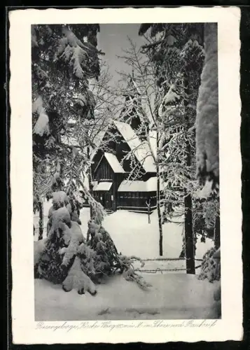 AK Wang /Riesengebirge, Kirche im Schnee und Rauhreif