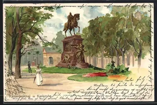 Lithographie Karlsruhe, Kaiserdenkmal im Park