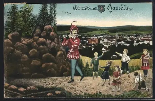 AK Hameln, Rattenfänger lockt die Kinder aus der Stadt