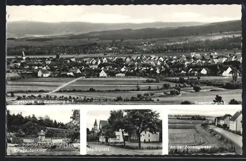 AK Obersuhl /Rotenburg a. F., Gesamtansicht, Kriegerdenkmal, Marktplatz, An der Zonengrenze