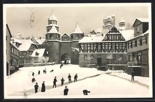 AK Braunfels, Marktplatz und Schloss im Schnee