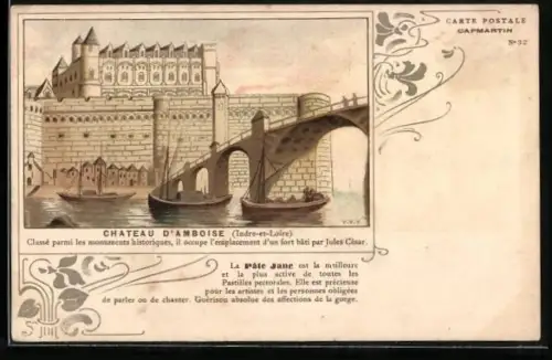 Künstler-AK Amboise, Château d`Amboise avec le pont sur la Loire