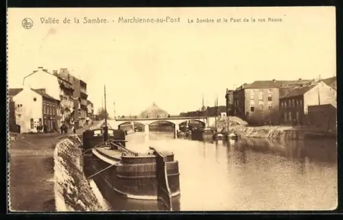 AK Marchienne-au-Pont, La Sambre et le Pont de la rue Neuve