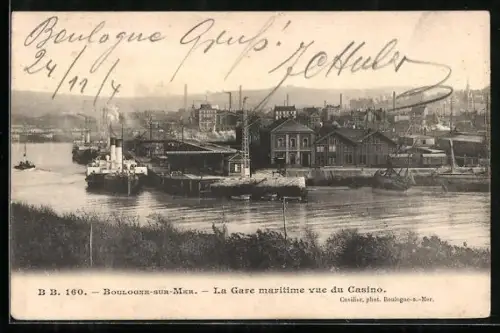 AK Boulogne-sur-Mer, La Gare maritime vue du Casino