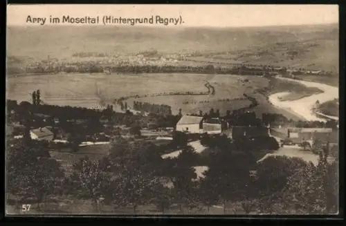 AK Arry im Moseltal, Ansicht mit Pagny im Hintergrund