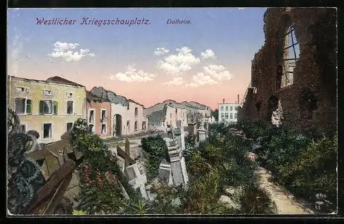 AK Dalheim, Ortspartie mit Kirchenruine