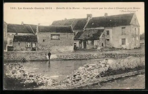 AK Chambry /Meauc, Bataille de la Marne, Dégats causés par les obus