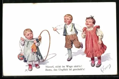 Künstler-AK Karl Feiertag: Mizzerl nicht im Wege steh`n!