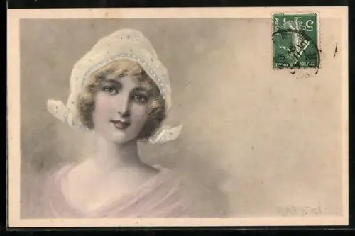 Künstler-AK R. Kratky: Blonde Frau mit Haube