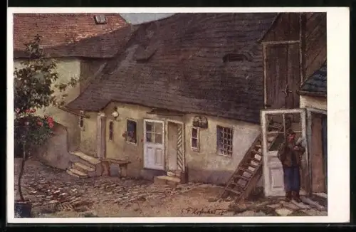 Künstler-AK E.F. Hofecker: Neustift am Walde, Partie an einem Bauernhof