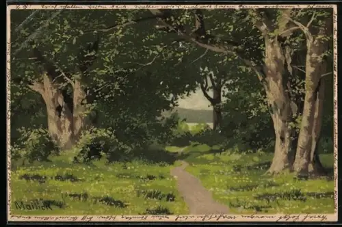 Künstler-Lithographie Alfred Mailick: Landschaft im Frühling